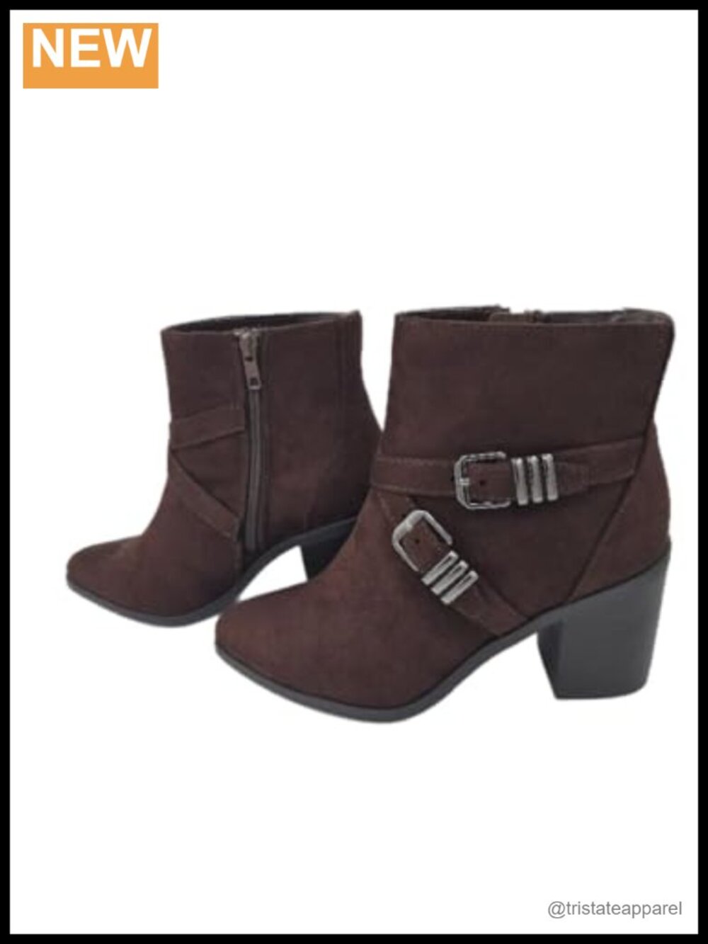 Women's Ankle Boots with Buckle Detail, Chunky Block Heel, Side Zip